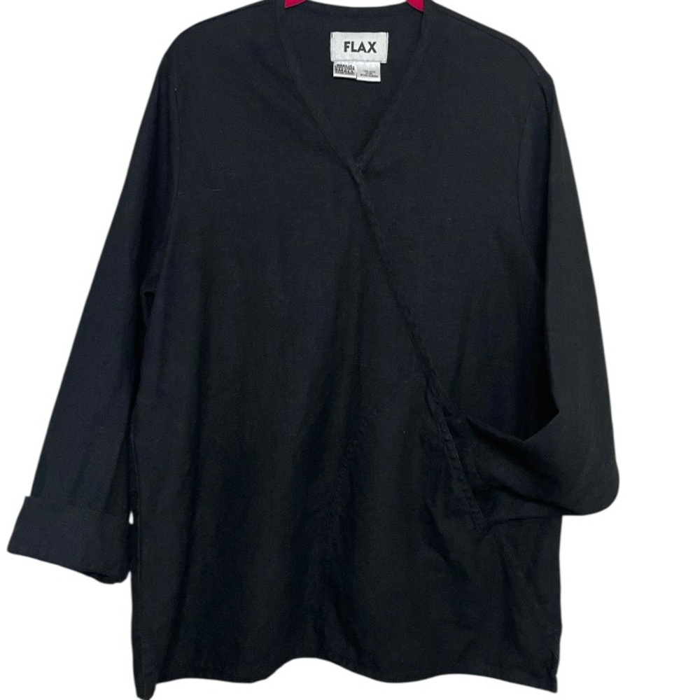 Flax Black Long Sleeve Faux Wrap Top S
